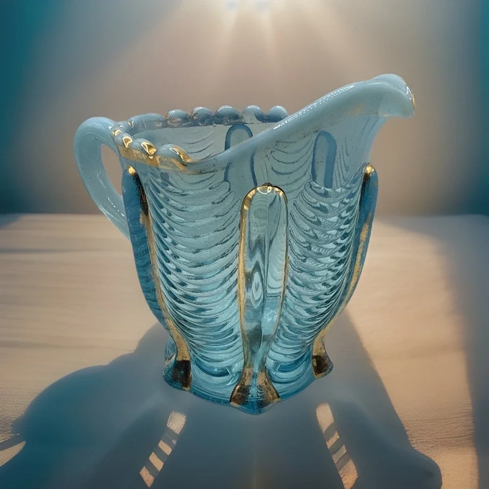 Northwood Blue Opal Drapery Creamer w/ Gold Trim